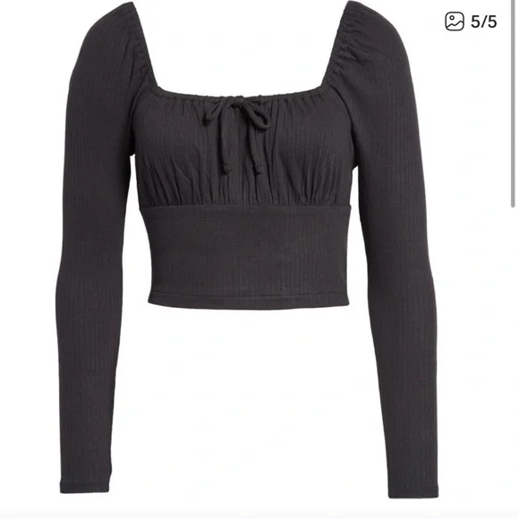 Madewell Black Rib Square Neck Long Sleeve Crop Top Size XL - Picture 2 of 7